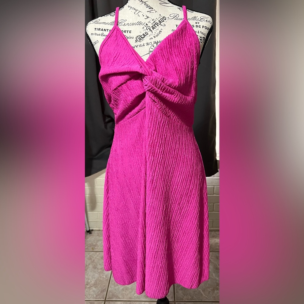 SHEIN Fuchsia Twist-Front Textured Dress